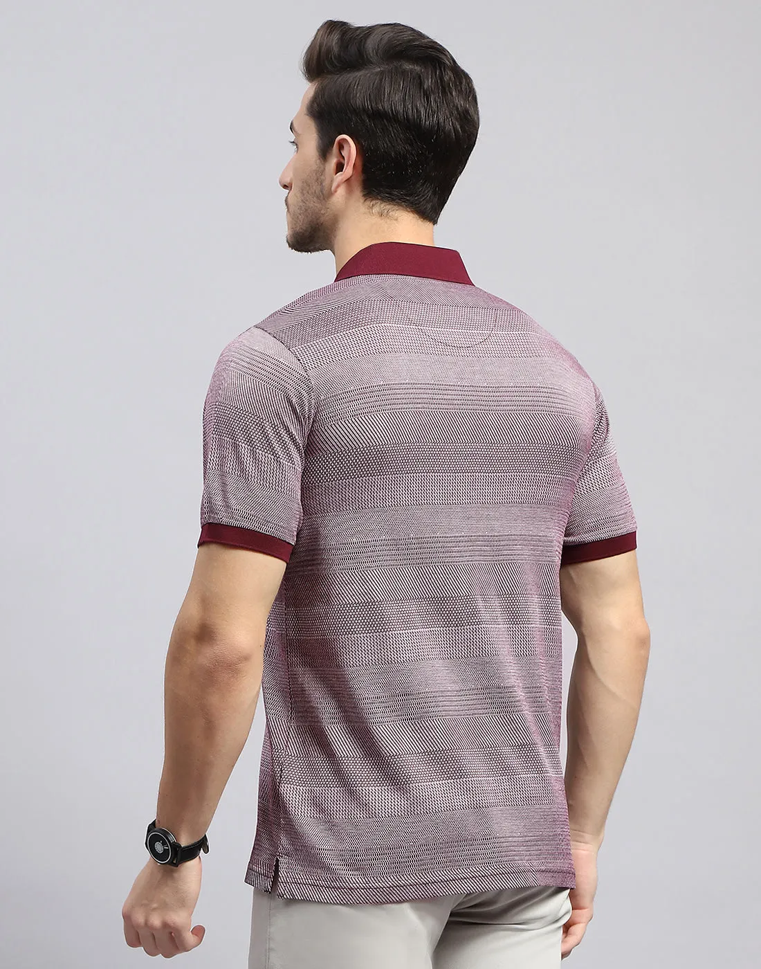 Men Maroon Self Design Polo Collar Half Sleeve T-Shirt sold by Monte Carlo product image thumbnail 5