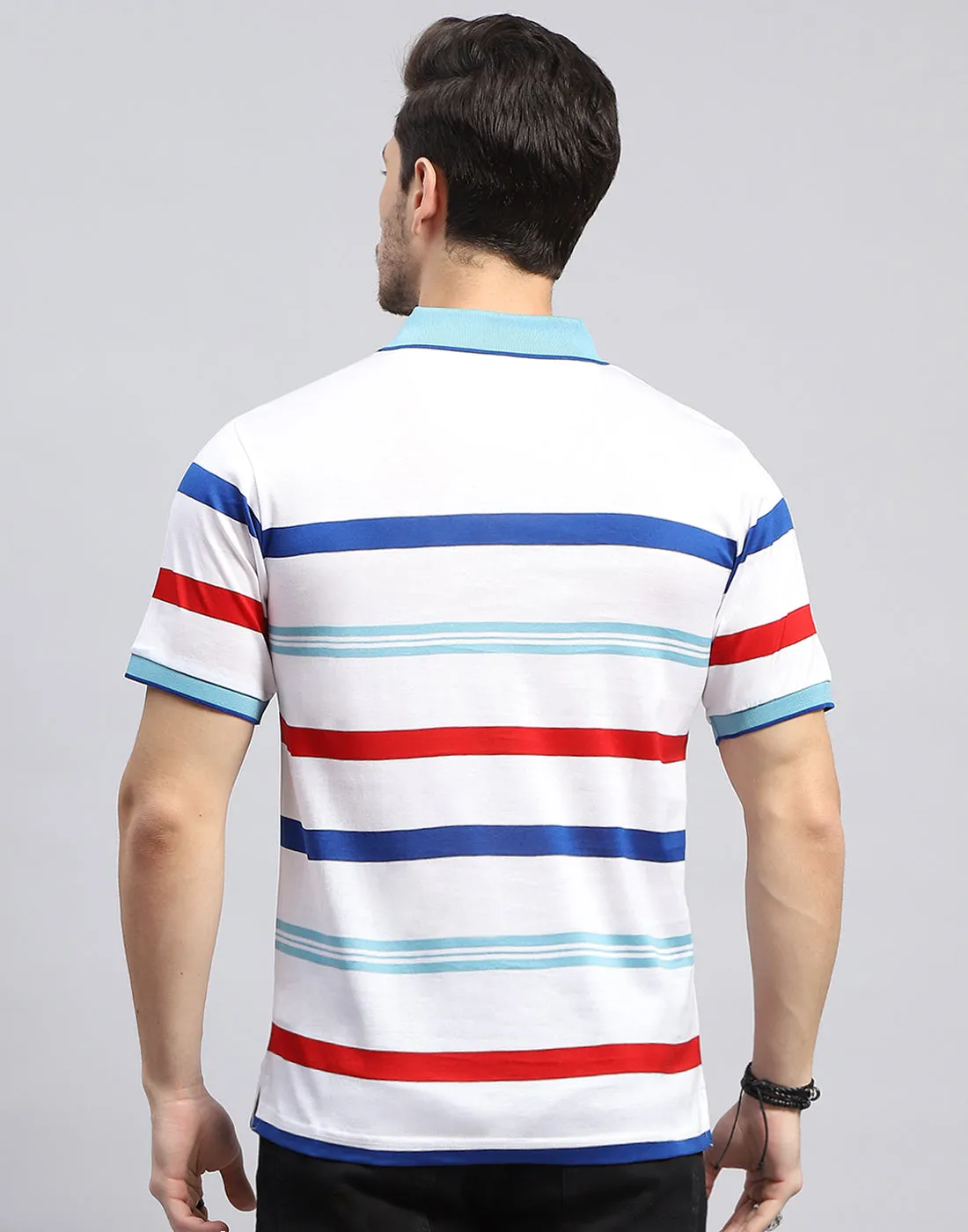 Men White Stripe Polo Collar Half Sleeve T-Shirt sold by Monte Carlo product image thumbnail 5