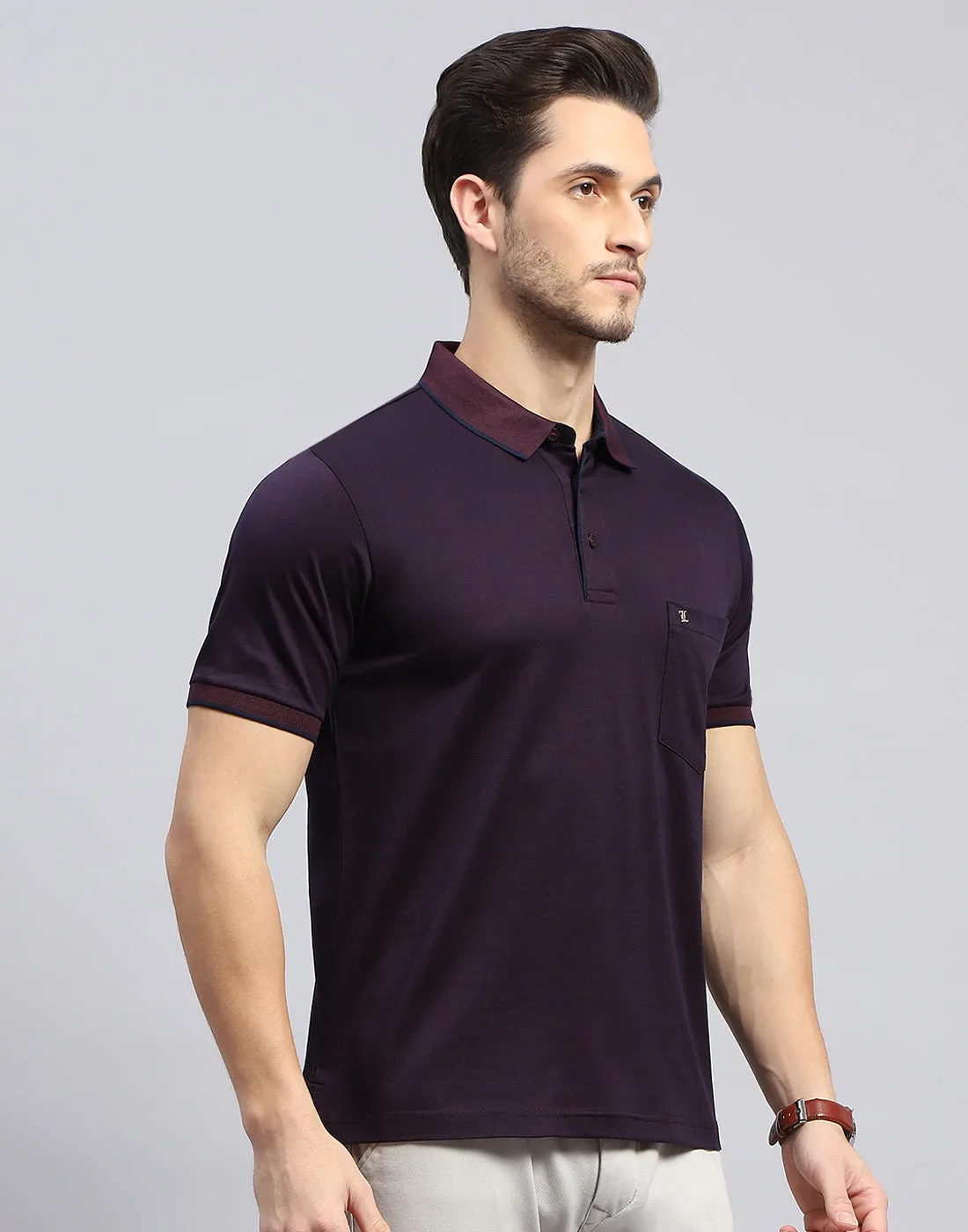 Men Maroon Solid Polo Collar Half Sleeve T-Shirt sold by Monte Carlo product image thumbnail 4