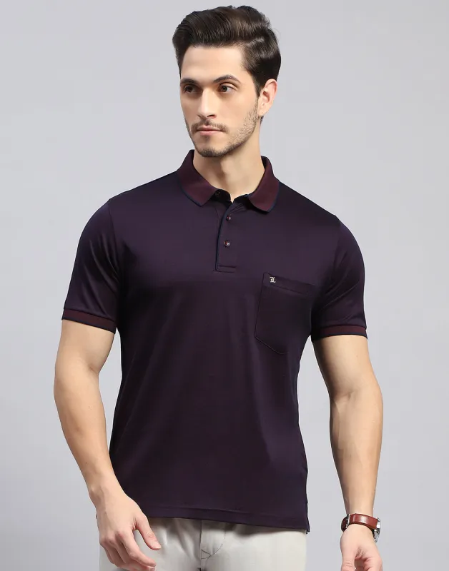 Men Maroon Solid Polo Collar Half Sleeve T-Shirt made by Monte Carlo