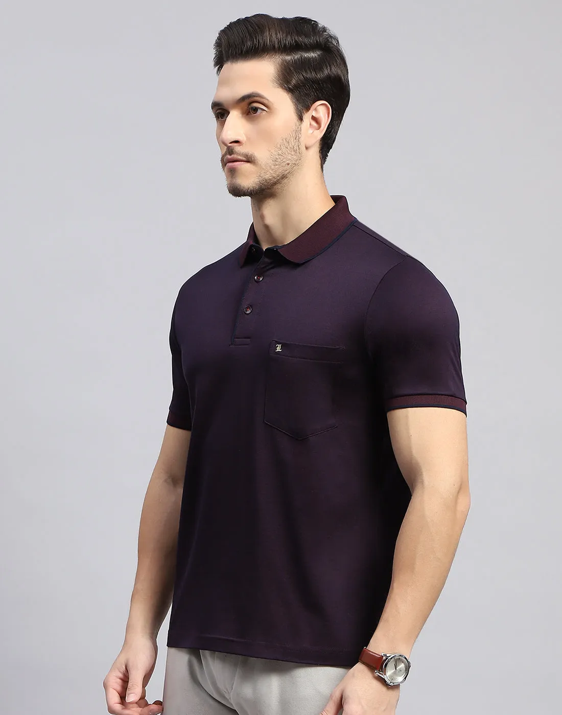 Men Maroon Solid Polo Collar Half Sleeve T-Shirt sold by Monte Carlo product image thumbnail 3