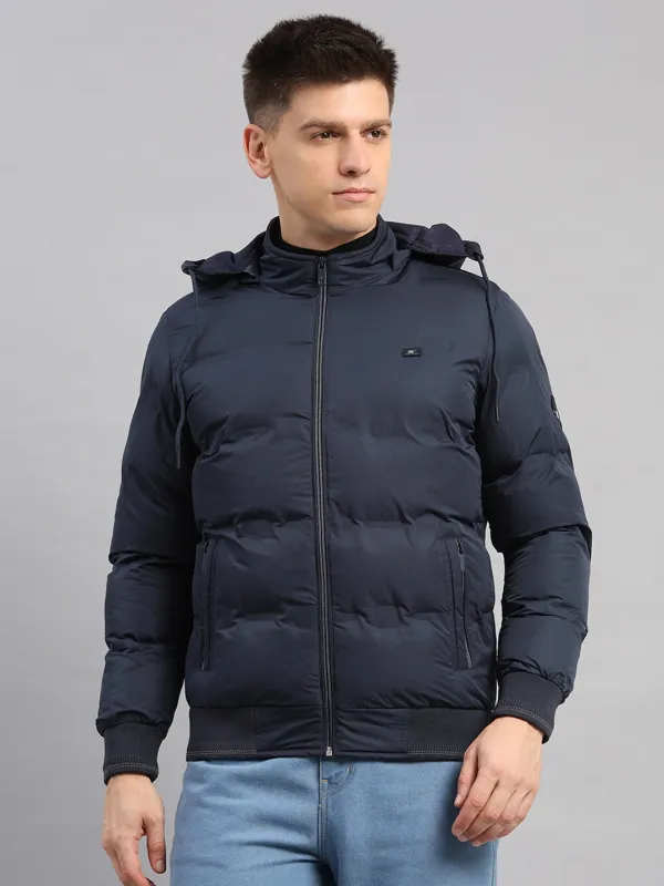 Men Navy Blue Solid Hooded Full Sleeve Jacket sold by Monte Carlo