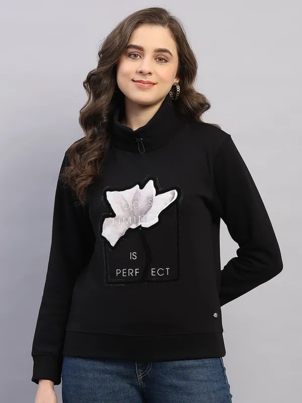 Women Black Printed High Neck Full Sleeve Sweatshirt sold by Monte Carlo