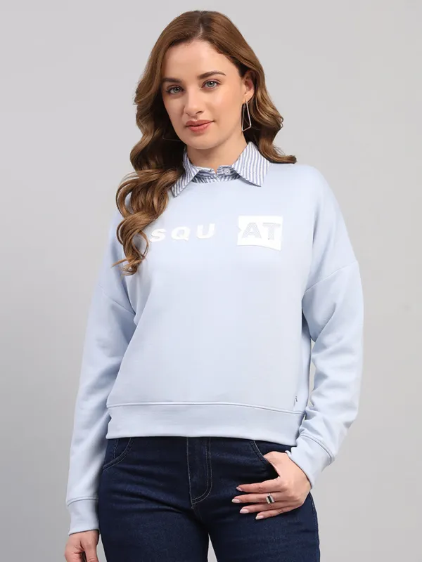 Women Sky Blue Printed Round Neck Full Sleeve Sweatshirt sold by Monte Carlo