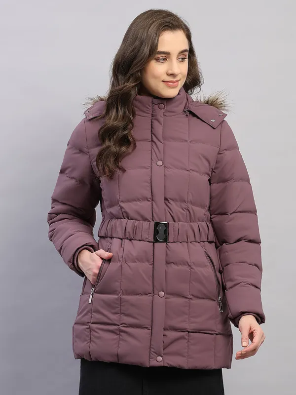 Women Mauve Solid Hooded Full Sleeve Jacket sold by Monte Carlo