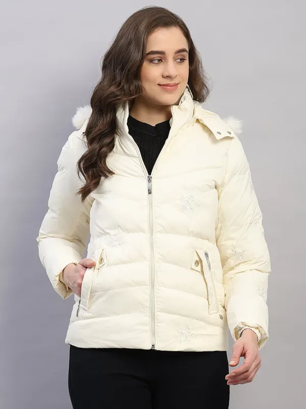 Women Off White Solid Hooded Full Sleeve Jacket sold by Monte Carlo