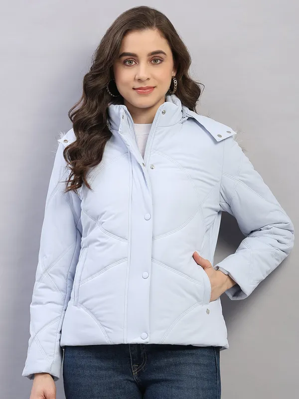 Women Blue Solid Hooded Full Sleeve Jacket sold by Monte Carlo