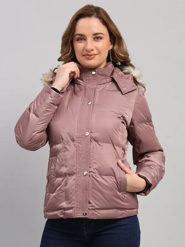 Women Mauve Self Design Hooded Full Sleeve Jacket sold by Monte Carlo