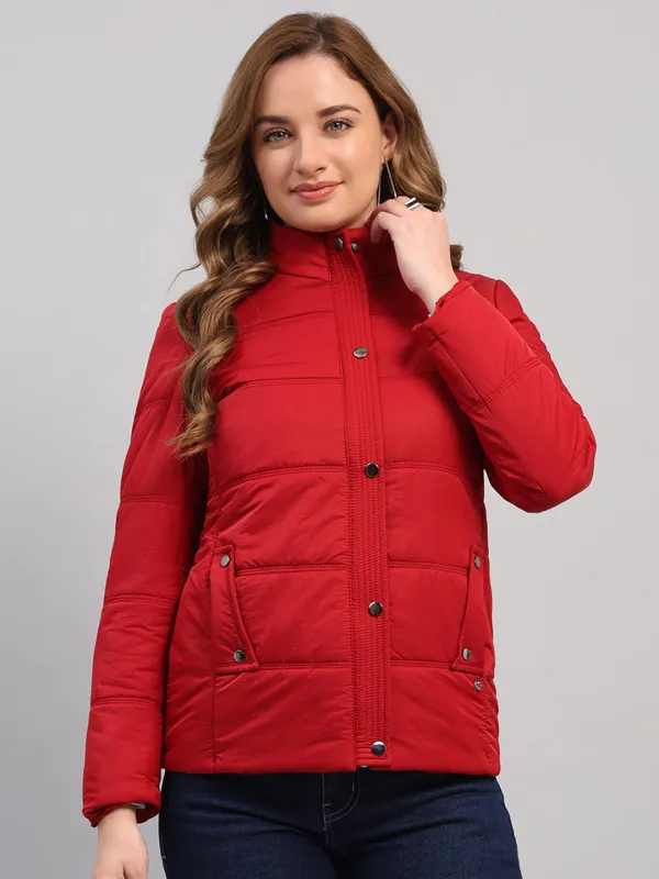 Women Red Solid Collar Full Sleeve Jacket sold by Monte Carlo