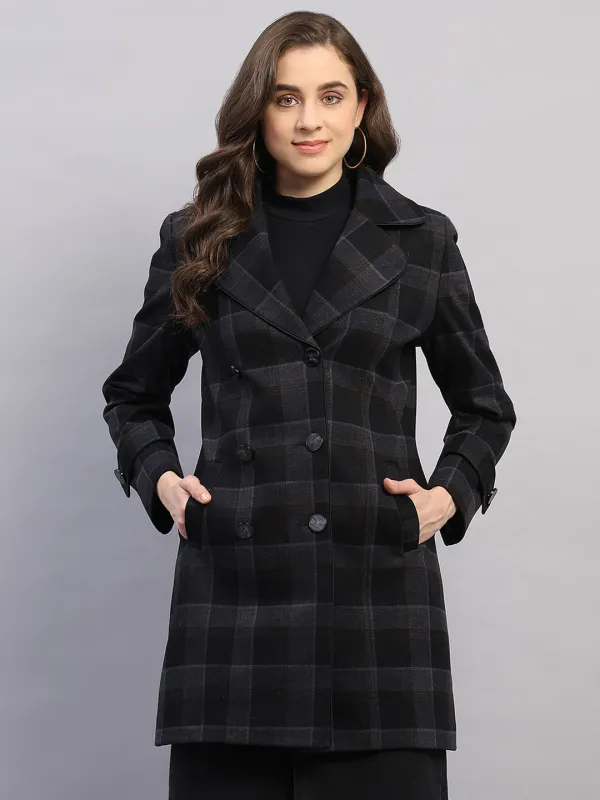 Women Black Check Collar Full Sleeve Coat sold by Monte Carlo