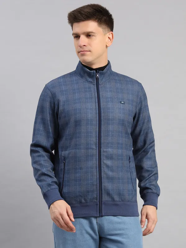 Men Blue Check Collar Full Sleeve Reversible Sweatshirt sold by Monte Carlo