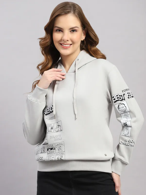 Women Grey Printed Hooded Full Sleeve Sweatshirt sold by Monte Carlo