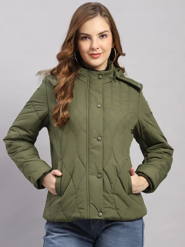Women Green Stripe Hooded Full Sleeve Jacket sold by Monte Carlo