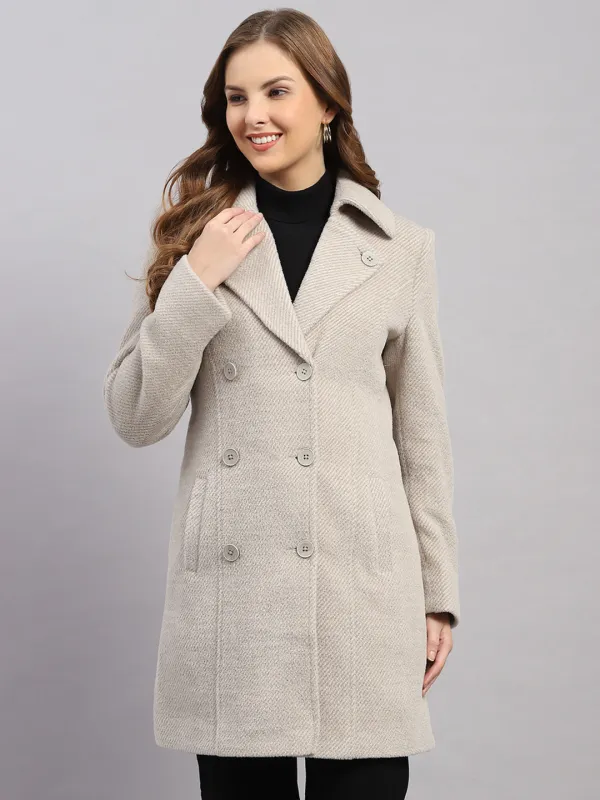 Women Beige Solid Collar Full Sleeve Coat sold by Monte Carlo