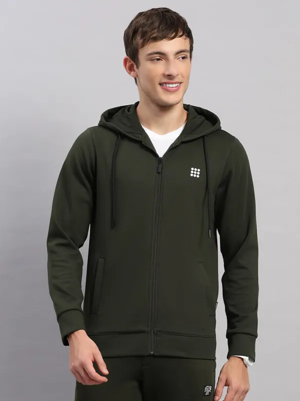 Rock.it Men Olive Solid Hooded Full Sleeve Sweatshirt sold by Monte Carlo