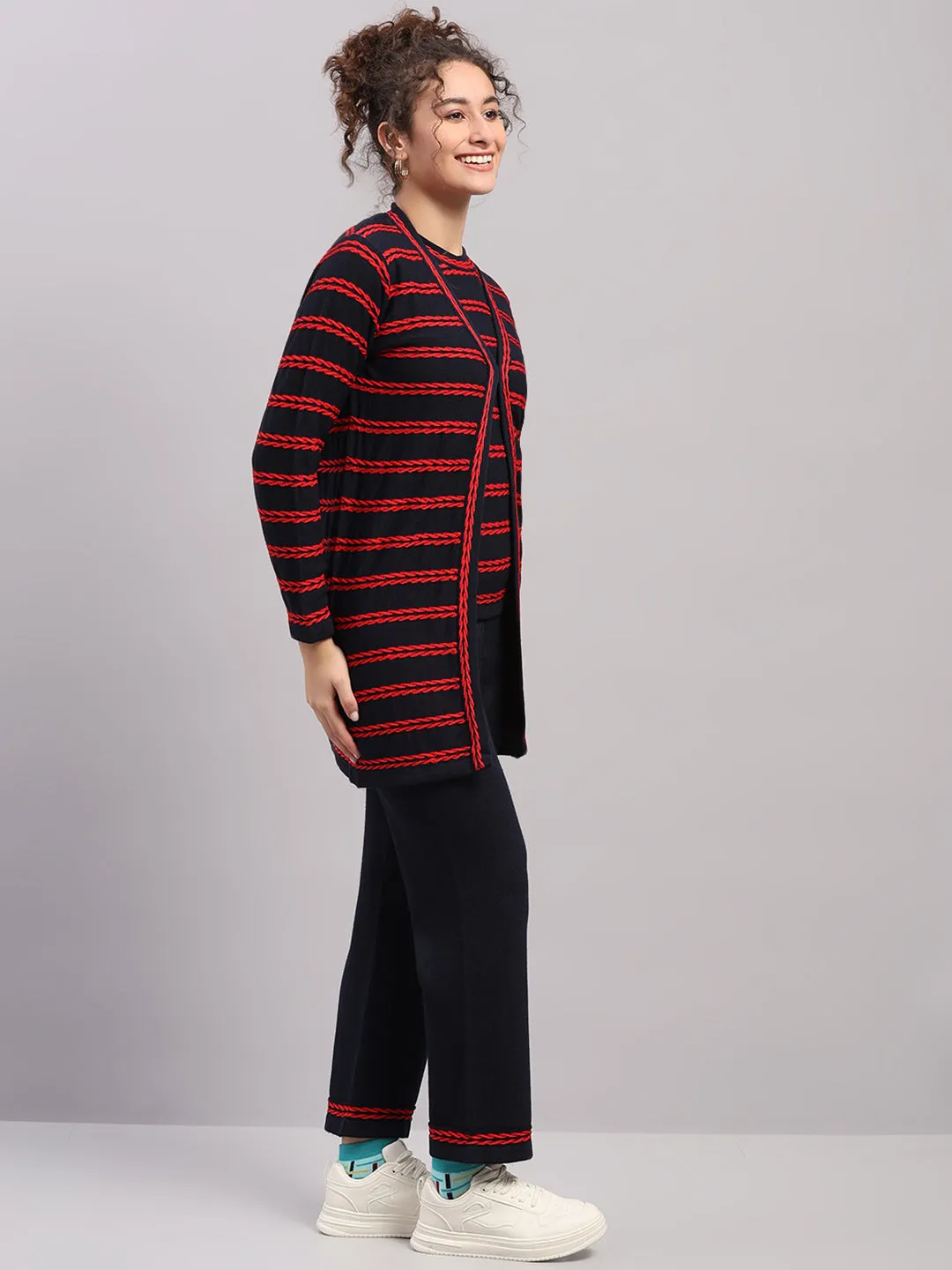 Women Navy Blue Self Design Round Neck Full Sleeve Cords Set sold by Monte Carlo product image thumbnail 4