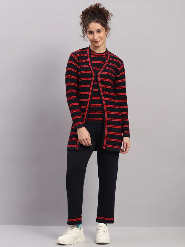 Women Navy Blue Self Design Round Neck Full Sleeve Cords Set sold by Monte Carlo