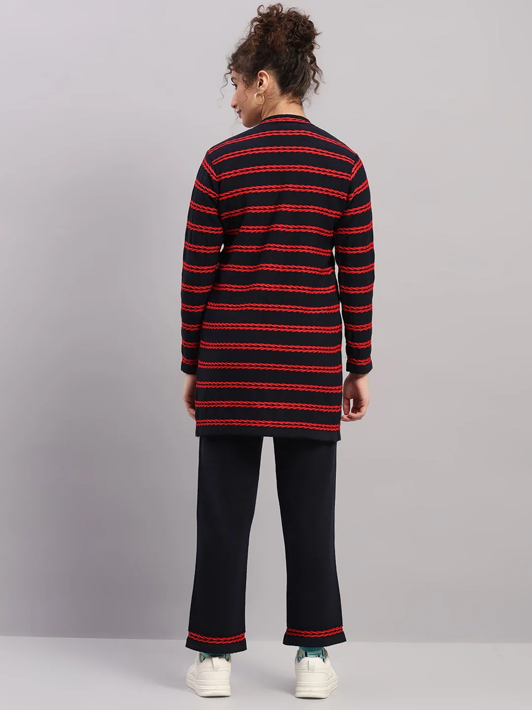 Women Navy Blue Self Design Round Neck Full Sleeve Cords Set sold by Monte Carlo product image thumbnail 5