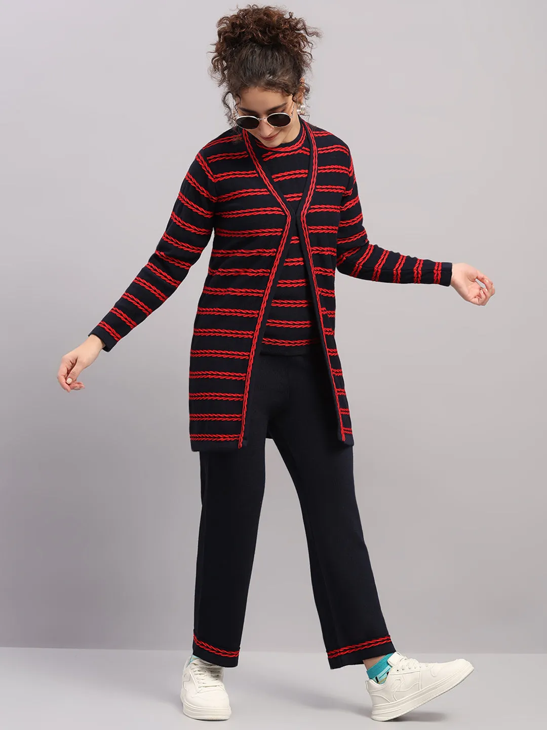 Women Navy Blue Self Design Round Neck Full Sleeve Cords Set sold by Monte Carlo product image thumbnail 2