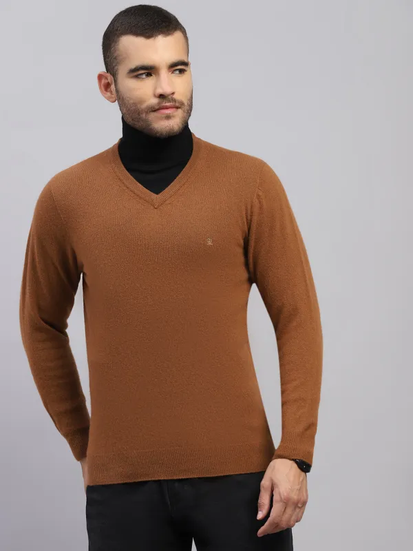 Luxuria Men Brown Solid V Neck Full Sleeve Pullover sold by Monte Carlo