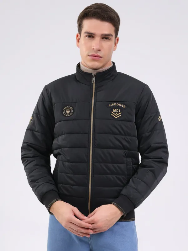 Men Black Solid Mock Neck Full Sleeve Jacket sold by Monte Carlo