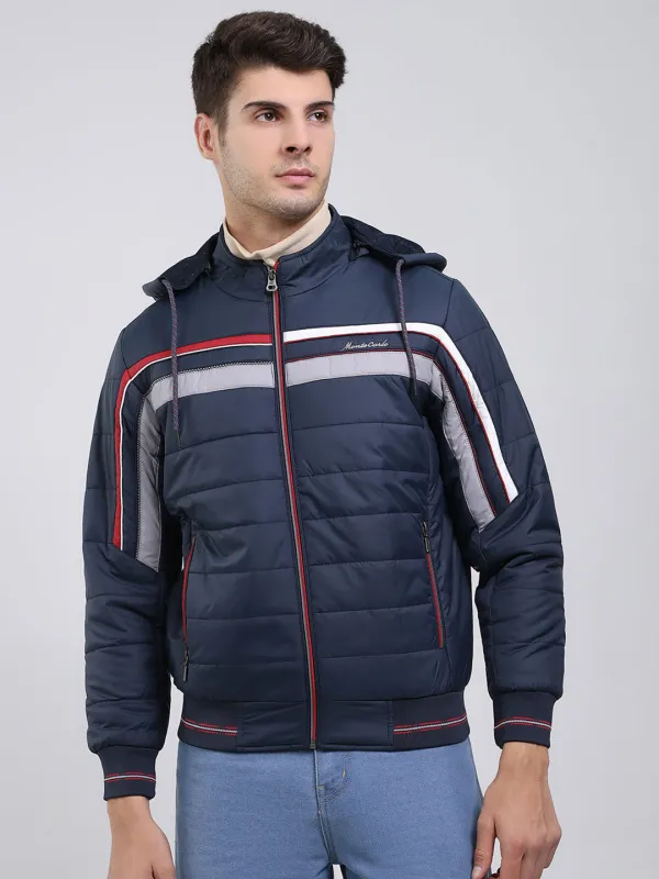 Men Navy Blue Solid Hooded Full Sleeve Jacket sold by Monte Carlo