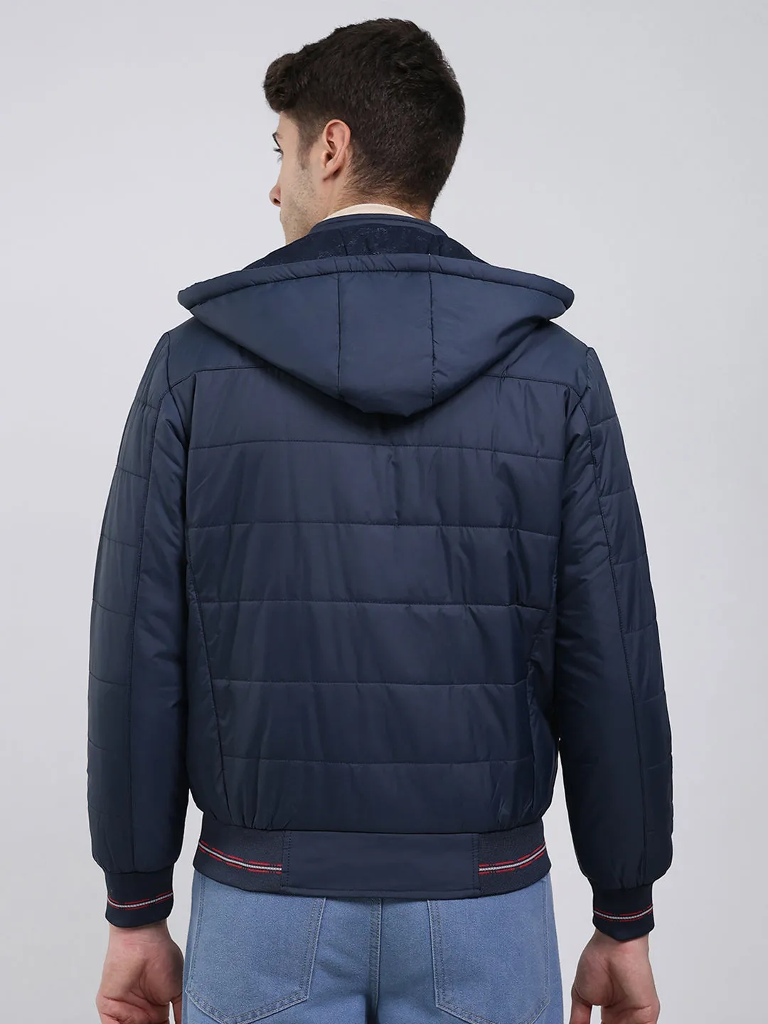 Men Navy Blue Solid Hooded Full Sleeve Jacket sold by Monte Carlo product image thumbnail 5