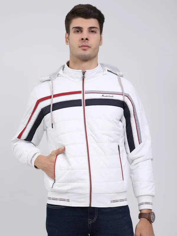 Men White Solid Hooded Full Sleeve Jacket sold by Monte Carlo