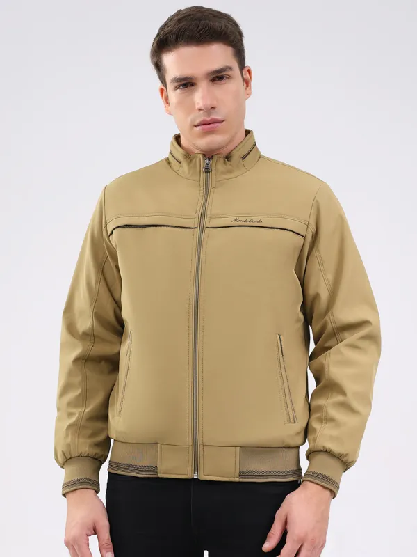 Men Beige Solid Mock Neck Full Sleeve Jacket sold by Monte Carlo