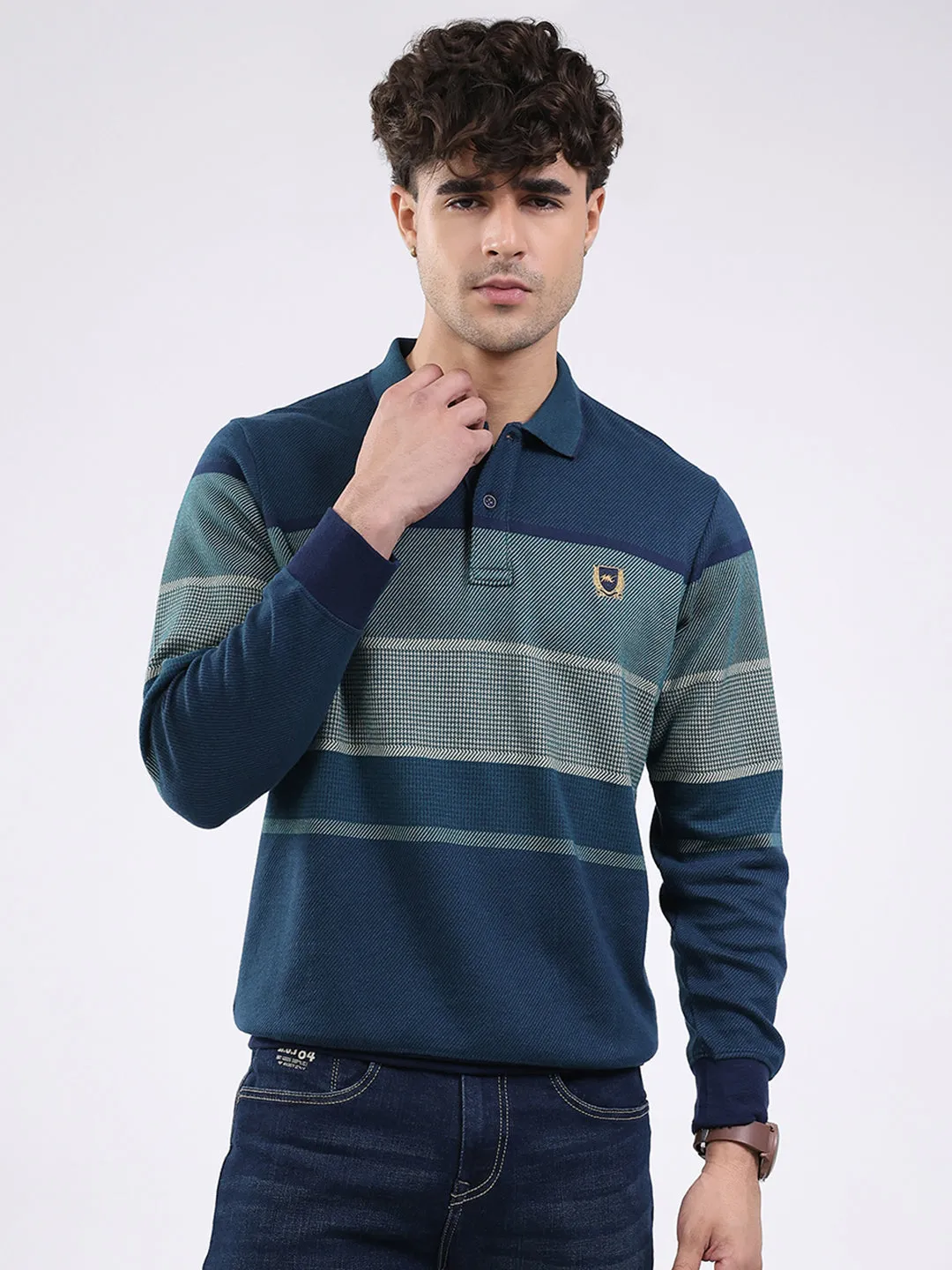 Men Green Solid Collar Full Sleeve Winter T-Shirt sold by Monte Carlo