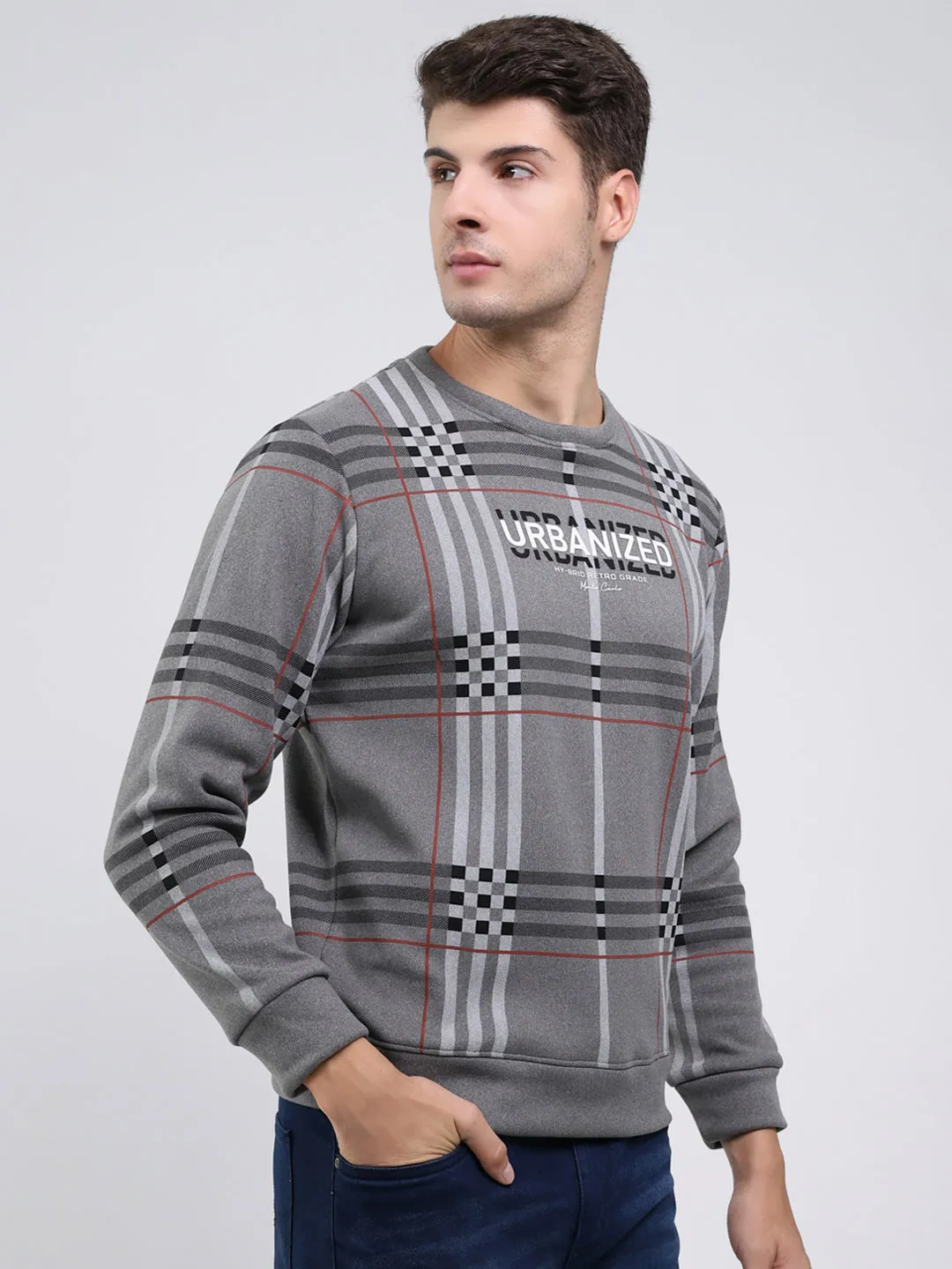 Men Charcoal Printed Round Neck Full Sleeve Sweatshirt sold by Monte Carlo product image thumbnail 4
