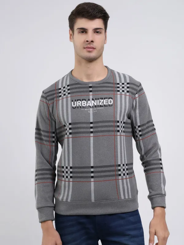 Men Charcoal Printed Round Neck Full Sleeve Sweatshirt made by Monte Carlo