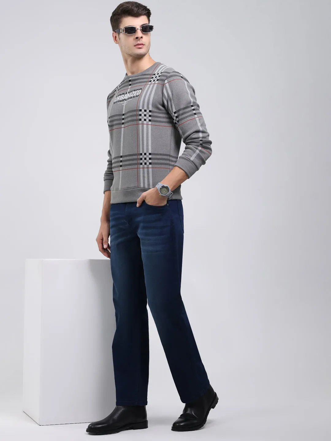 Men Charcoal Printed Round Neck Full Sleeve Sweatshirt sold by Monte Carlo product image thumbnail 2