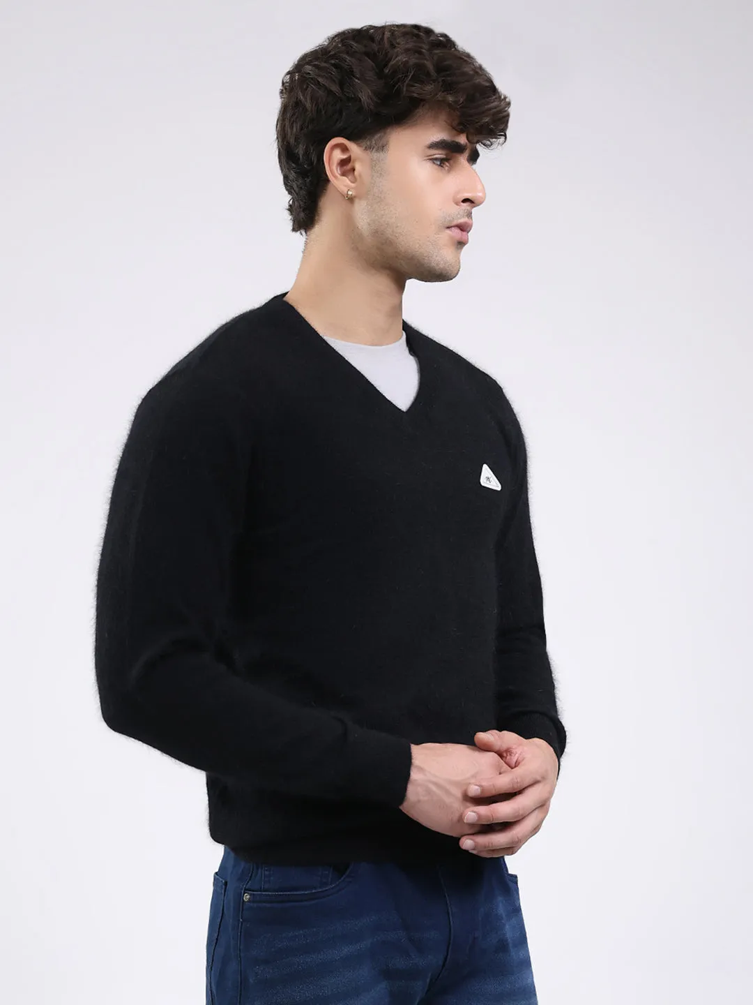 Men Black Solid V Neck Full Sleeve Pullover sold by Monte Carlo product image thumbnail 4