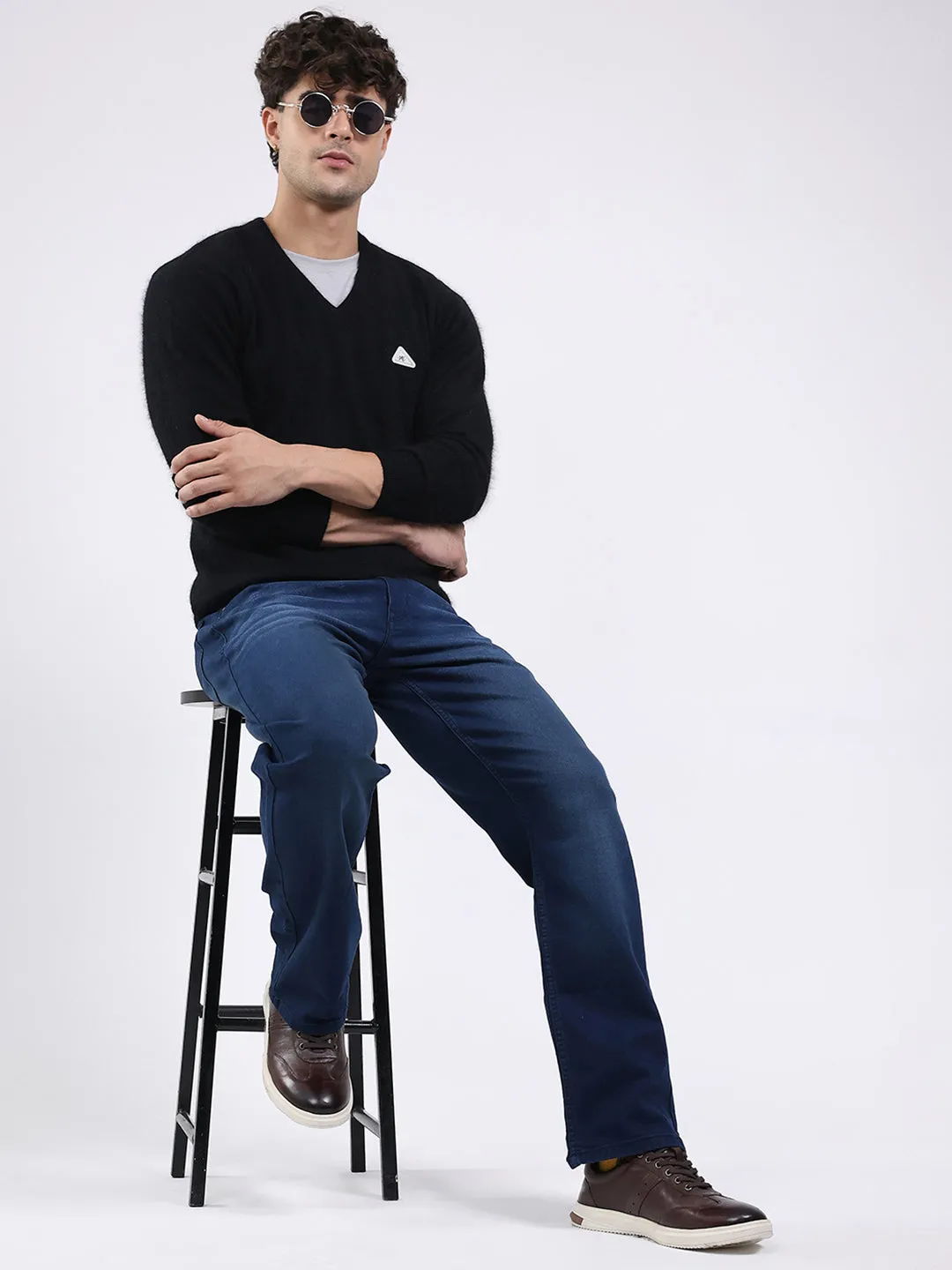 Men Black Solid V Neck Full Sleeve Pullover sold by Monte Carlo product image thumbnail 2