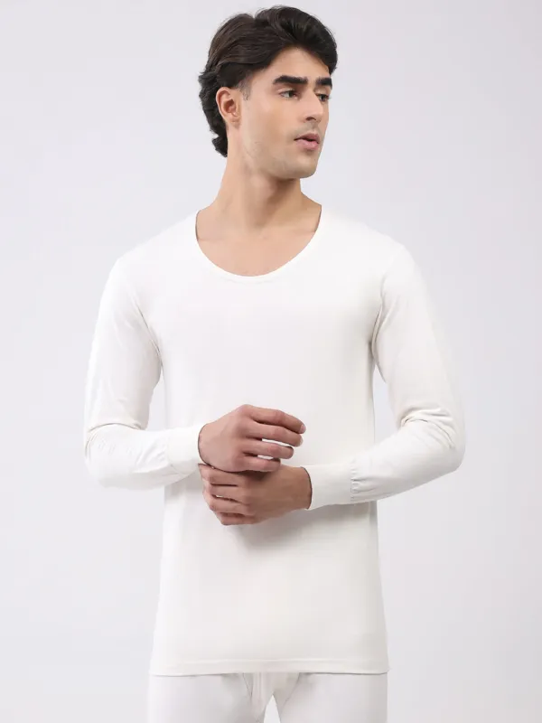 Men White Solid Round Neck Full Sleeve Thermal Vest sold by Monte Carlo