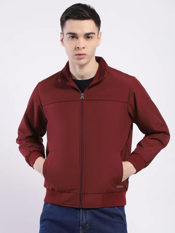 Men Maroon Solid Collar Full Sleeve Jacket sold by Monte Carlo