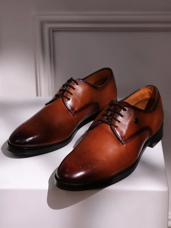 Men Tan Genuine Leather Comfortable Lace-Up Formal Derby Shoes sold by Monte Carlo