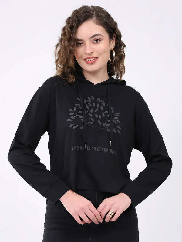 Women Black Printed Hooded Full Sleeve Winter Top sold by Monte Carlo