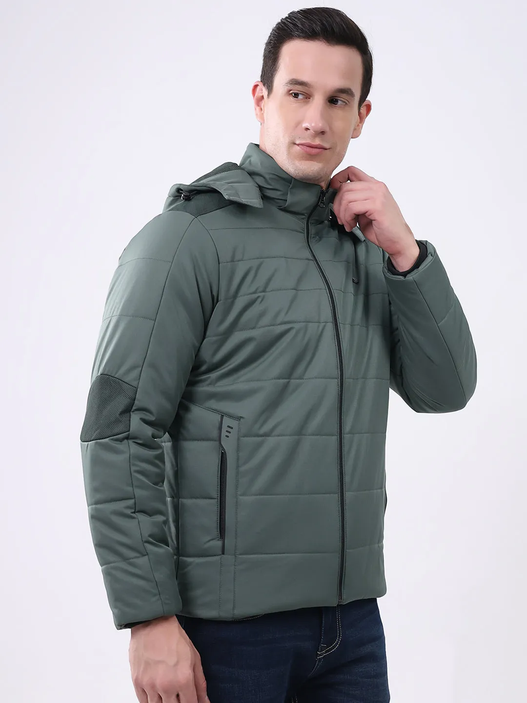 Men Green Solid Hooded Full Sleeve Jacket sold by Monte Carlo product image thumbnail 4