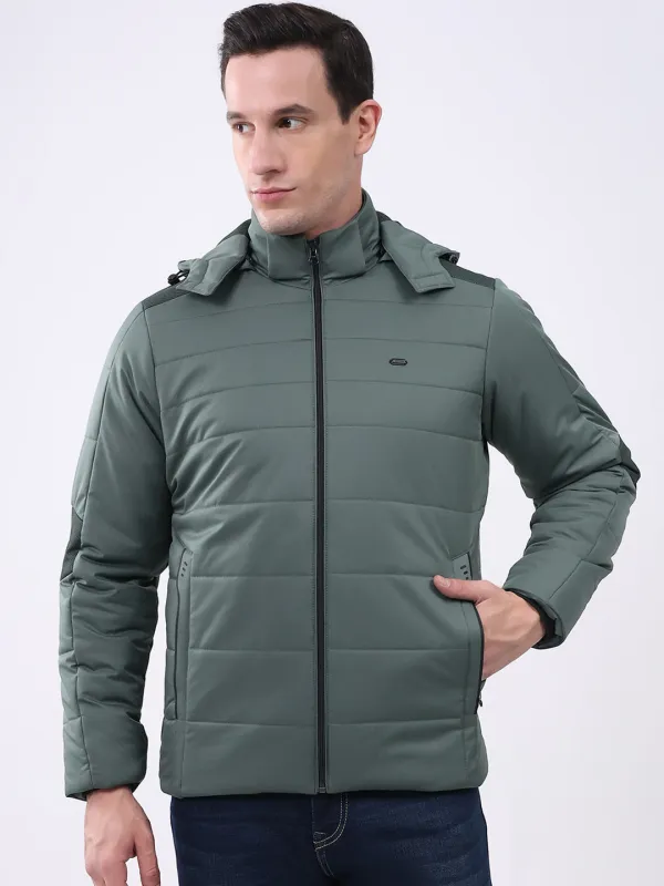 Men Green Solid Hooded Full Sleeve Jacket sold by Monte Carlo