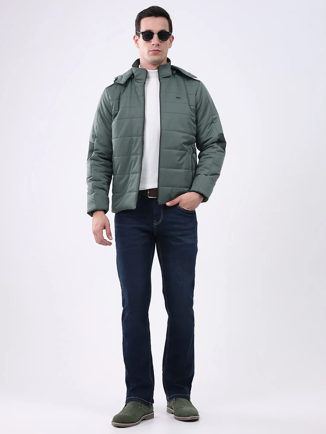 Men Green Solid Hooded Full Sleeve Jacket sold by Monte Carlo product image thumbnail 2