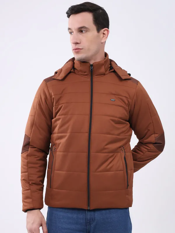 Men Tan Solid Hooded Full Sleeve Jacket sold by Monte Carlo