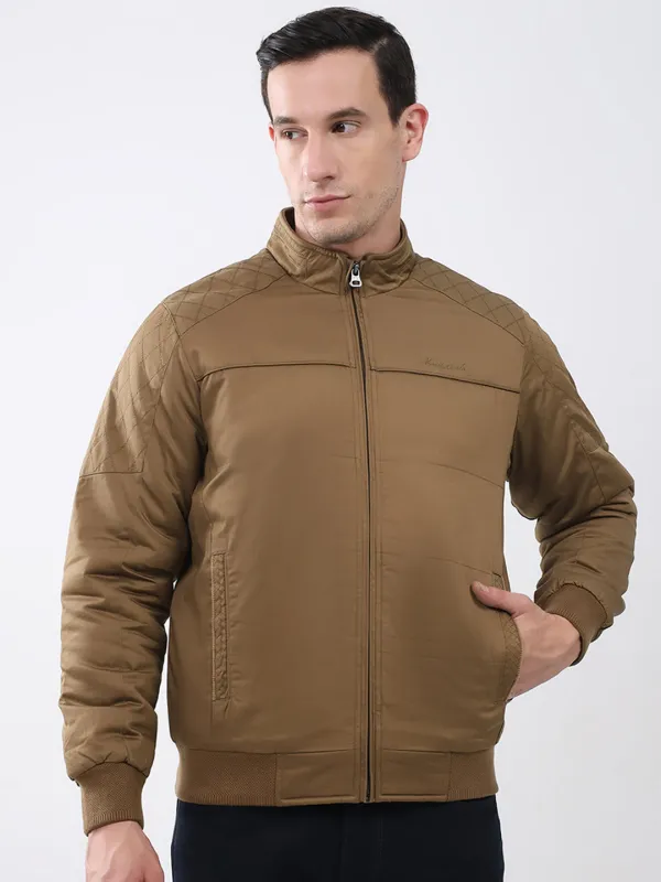 Men Brown Solid Mock Neck Full Sleeve Jacket sold by Monte Carlo