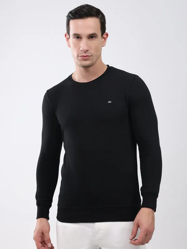 Men Black Solid Round Neck Full Sleeve Winter T-Shirt made by Monte Carlo
