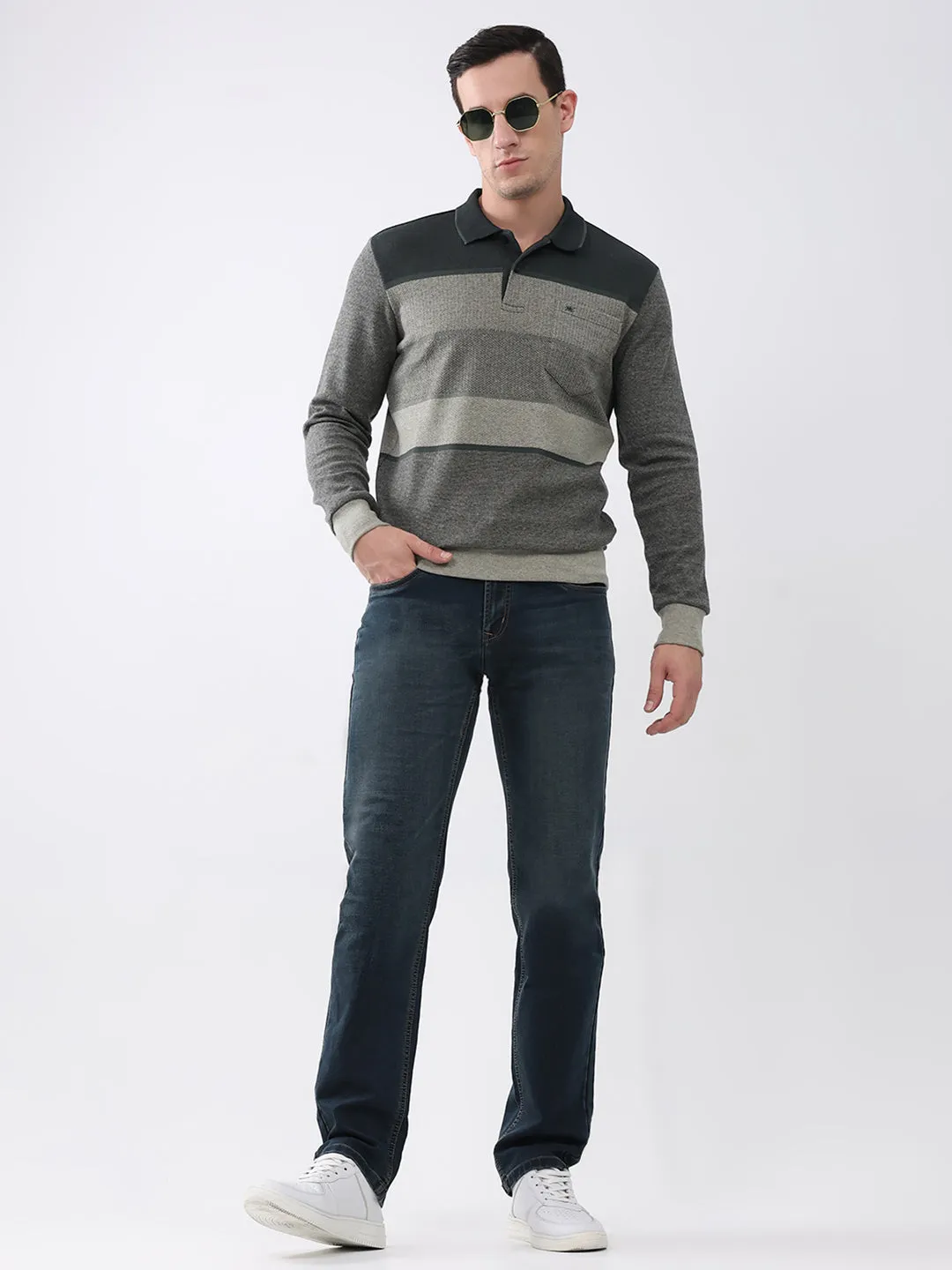 Men Olive Stripe Collar Full Sleeve Winter T-Shirt sold by Monte Carlo product image thumbnail 2
