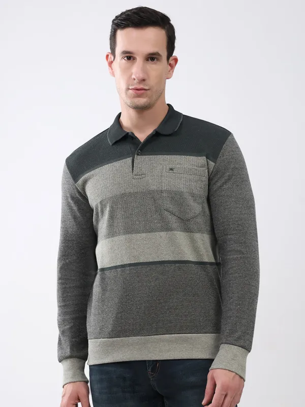 Men Olive Stripe Collar Full Sleeve Winter T-Shirt sold by Monte Carlo