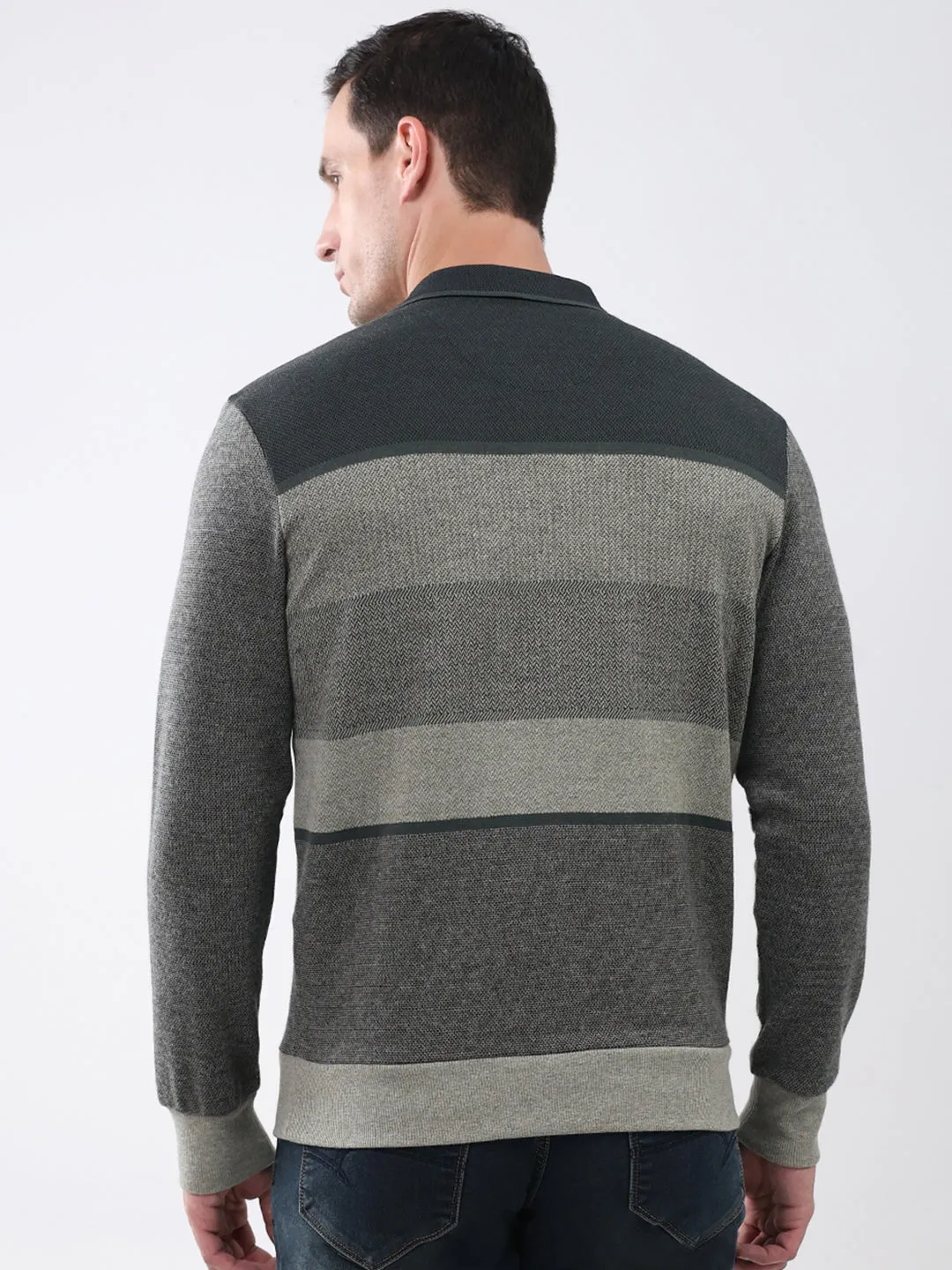 Men Olive Stripe Collar Full Sleeve Winter T-Shirt sold by Monte Carlo product image thumbnail 5
