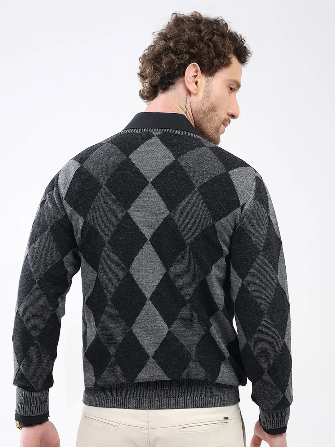 Men Black Geometric V Neck Full Sleeve Pullover sold by Monte Carlo product image thumbnail 5