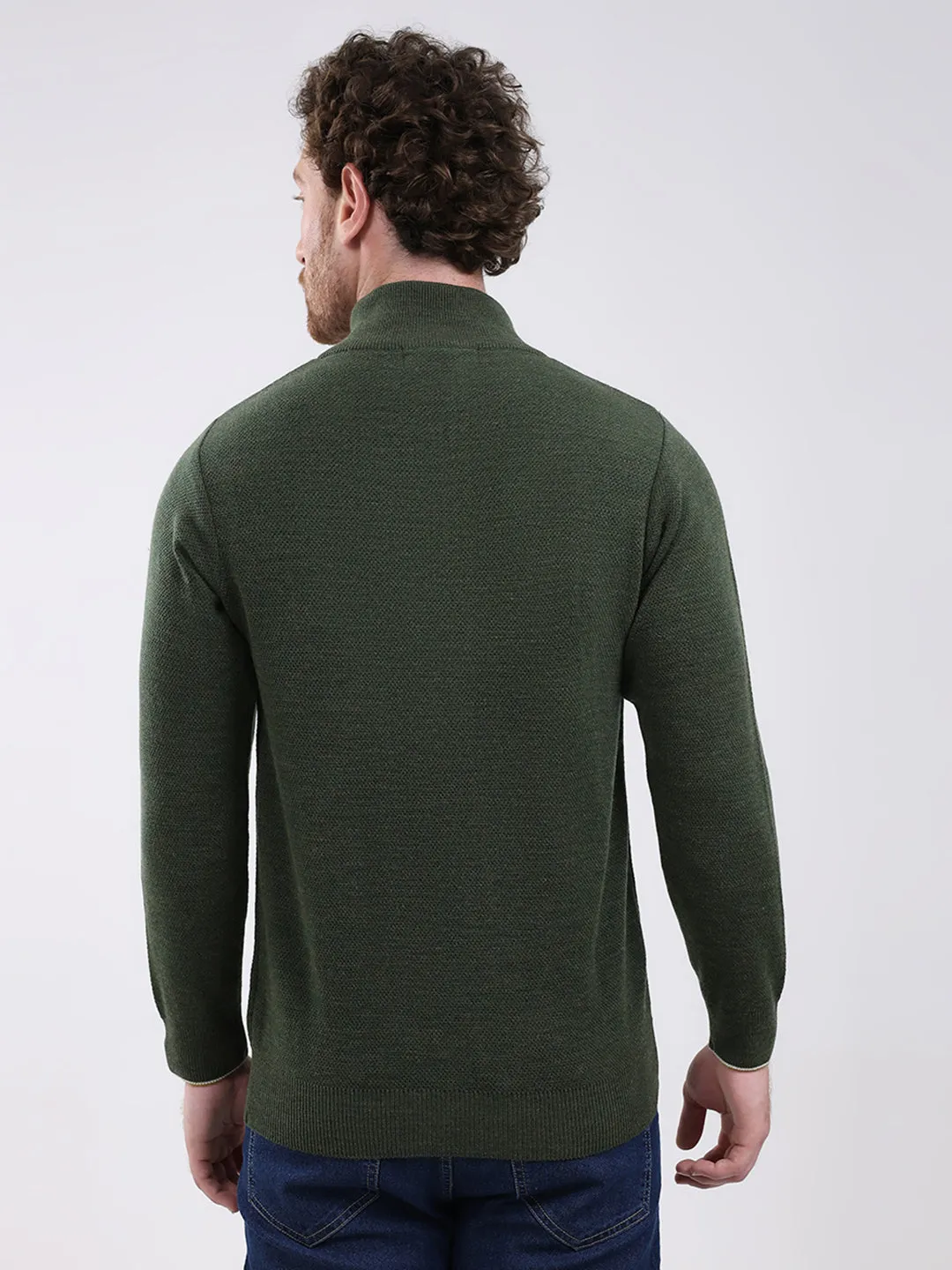 Men Green Solid Mock Neck Full Sleeve Pullover sold by Monte Carlo product image thumbnail 5